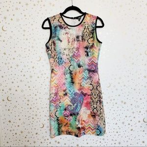 Colorful Patterned Scuba Bodycon Dress